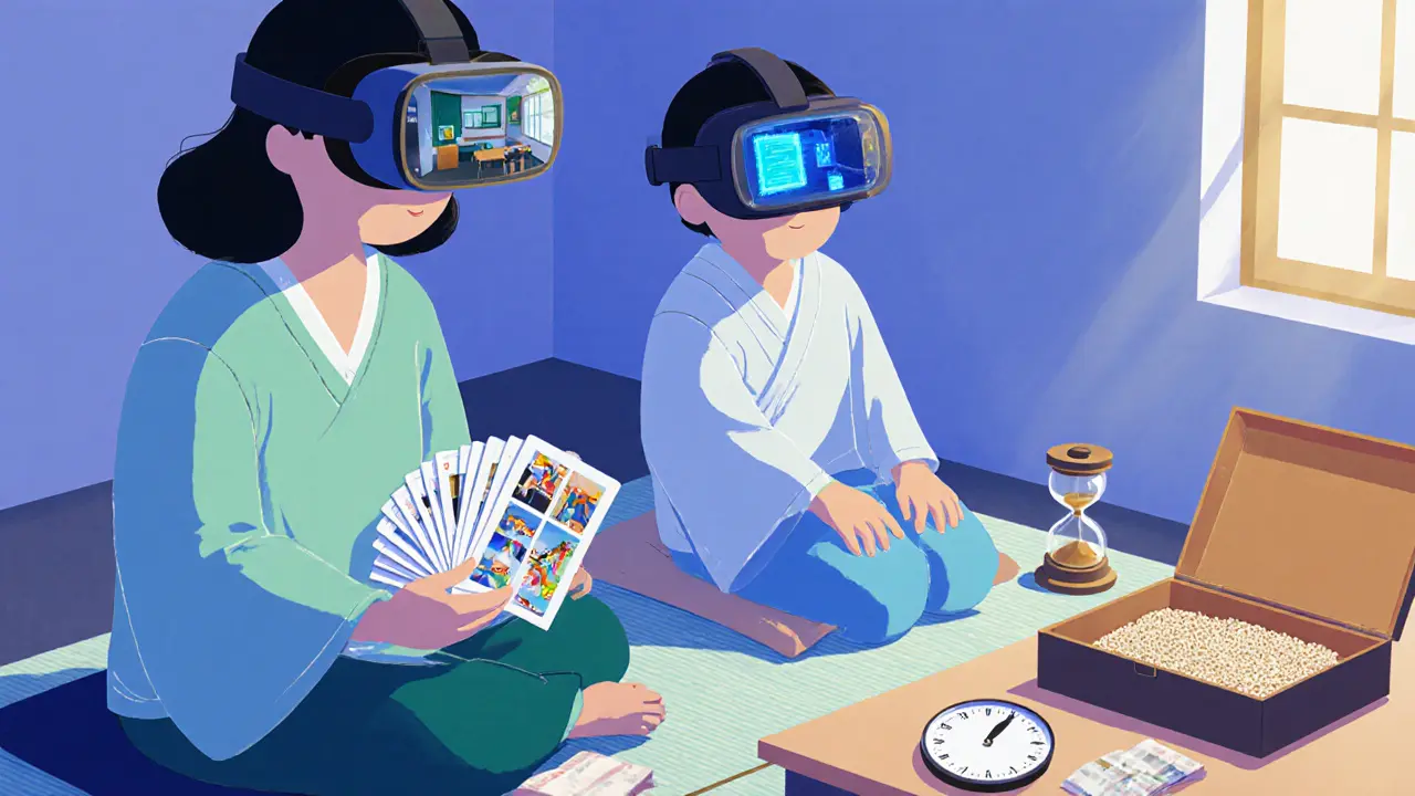 Terapeut používá obrázkové karty, virtuální realitu a senzorické pomůcky při expoziční terapii.