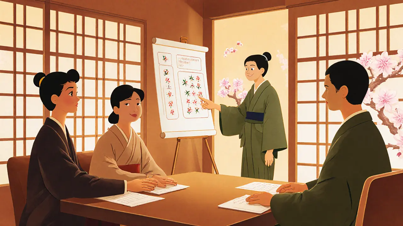 Členové terapie si podávají ruku, ukazují na vzor chování a ukazují izolaci versus podporu.