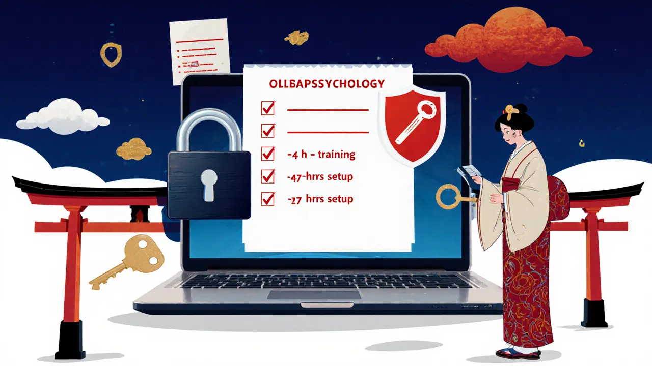 Ilustrace zabezpečených dat a směrnic telepsychiatrie v ukiyo-e.