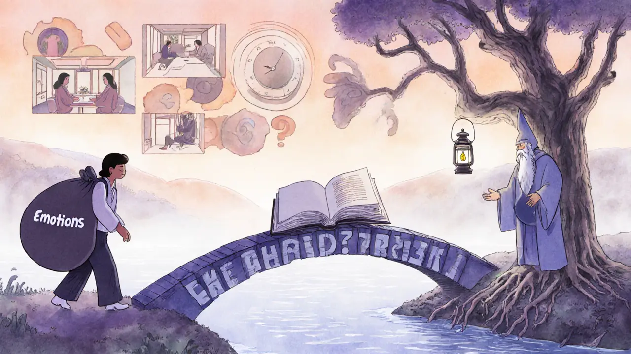 Terapeut přechází přes řeku k supervizi, kde ho čeká světlo a otázky.