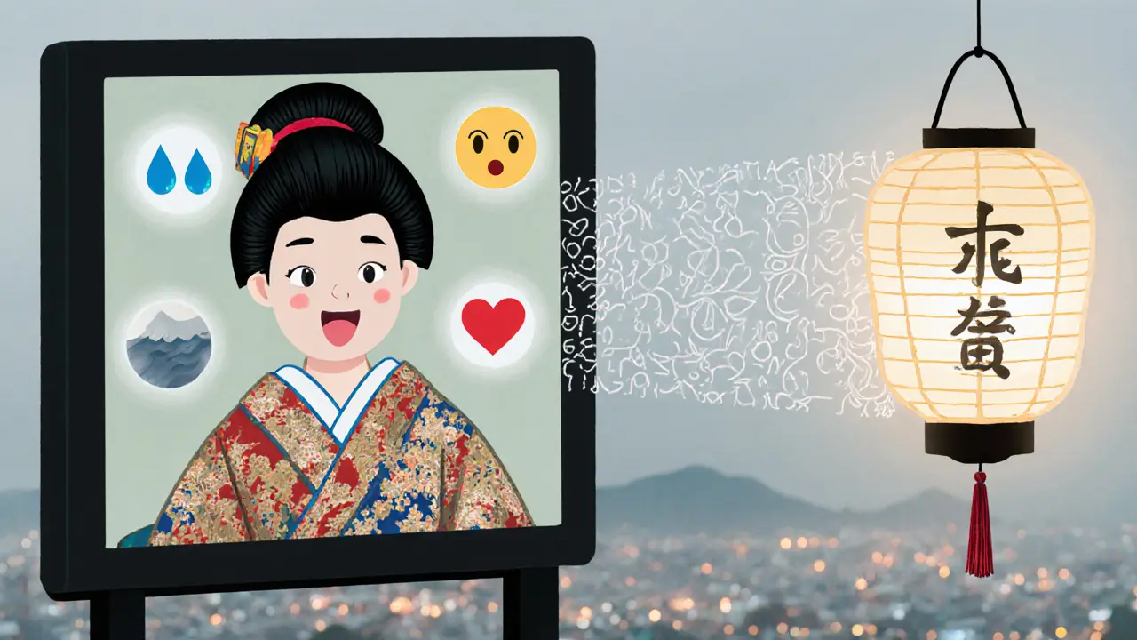 Těžká teenagery a terapeut v videohovoru s emocionálními ikonami a šifrovaným světlem jako lucernou.