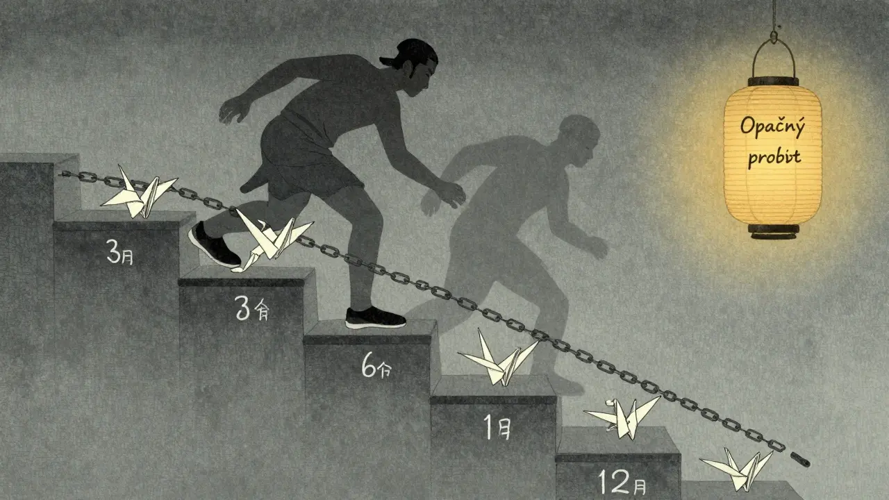 Kalendář jako schody k uzdravení, s papírovými žárovkami a opakovacím pobytu.