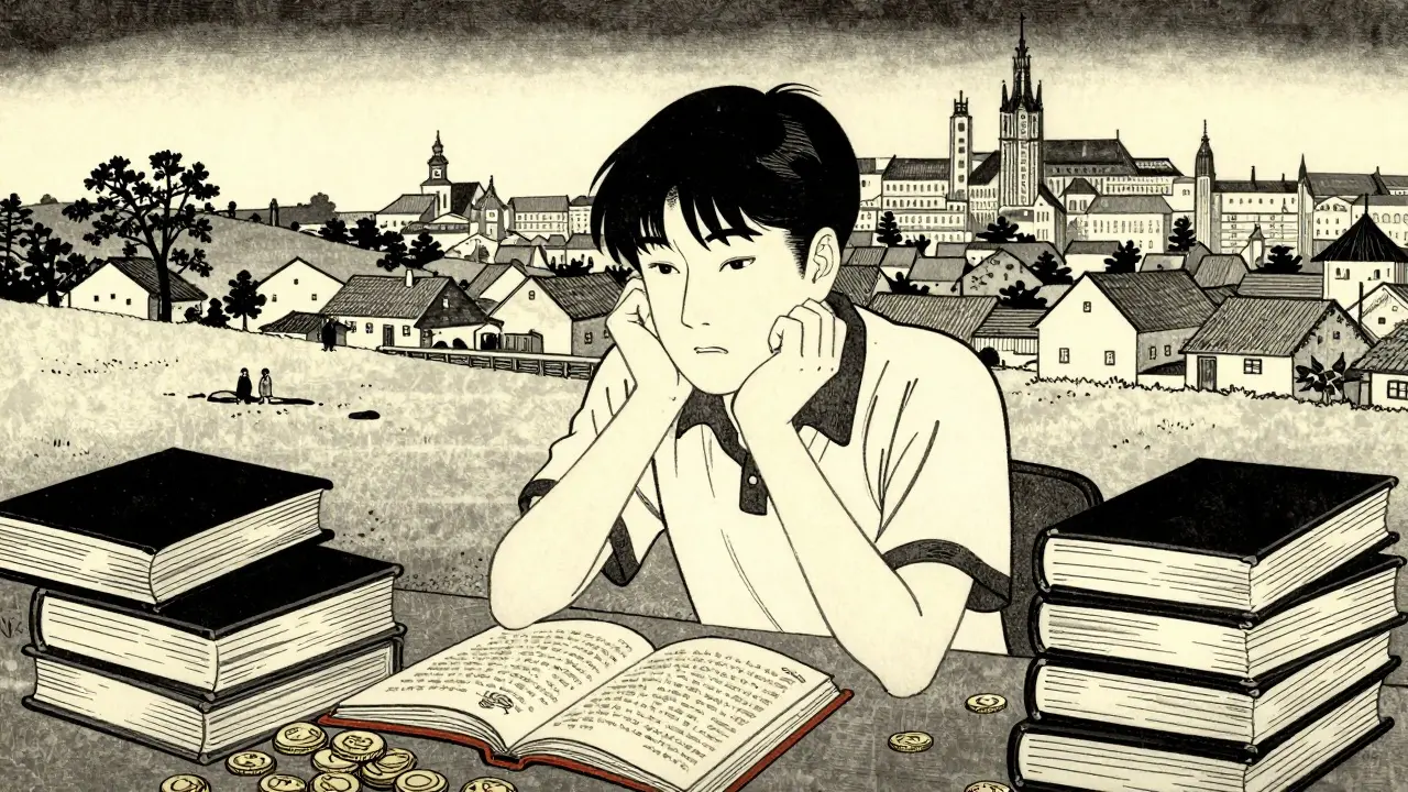 Student s knihami a penězi, venkovské oblasti bez terapeutů