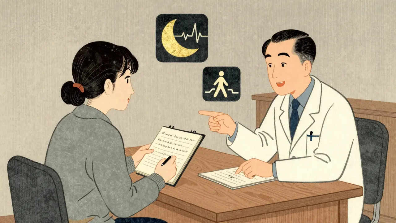 Terapeut a pacient společně sledují digitální záznamy v klinice, stylizované jako ukiyo-e.