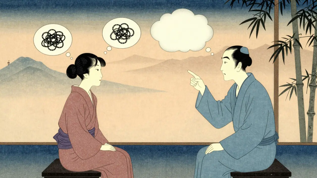 Terapeut ukazuje klientovi na myšlenku, která se volně vznáší, místo aby se s ní bojovalo.