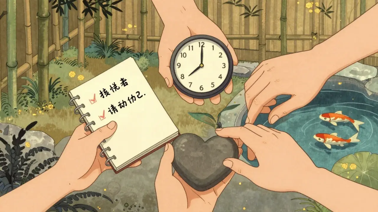 Tři ruce symbolizují díky, čas a vnitřní klid – každý den malý krok k odolnosti.