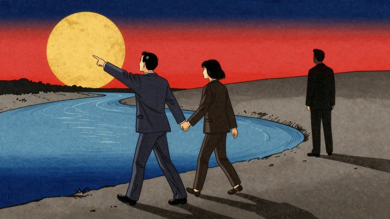 Metafora přechodu od vedení klienta k jeho samostatnosti v stylu Ukiyo-e.