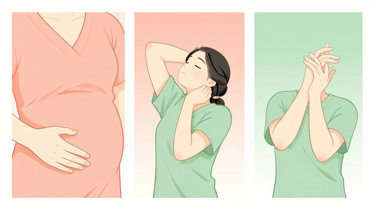 Série jemných pohybů a vědomého dýchání pro uzdravení v japonském ilustračním stylu.