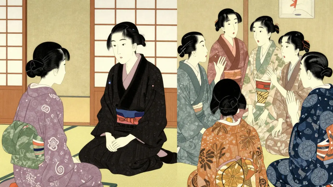 Srovnání individuální a skupinové terapie v japonském stylu.