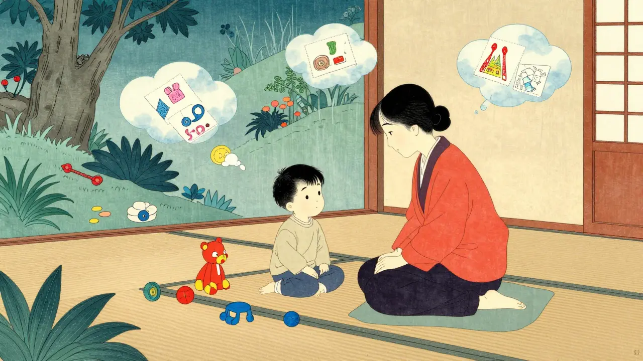 Therapeutická hra s dítětem v prostoru inspirovaném japonským stylem.