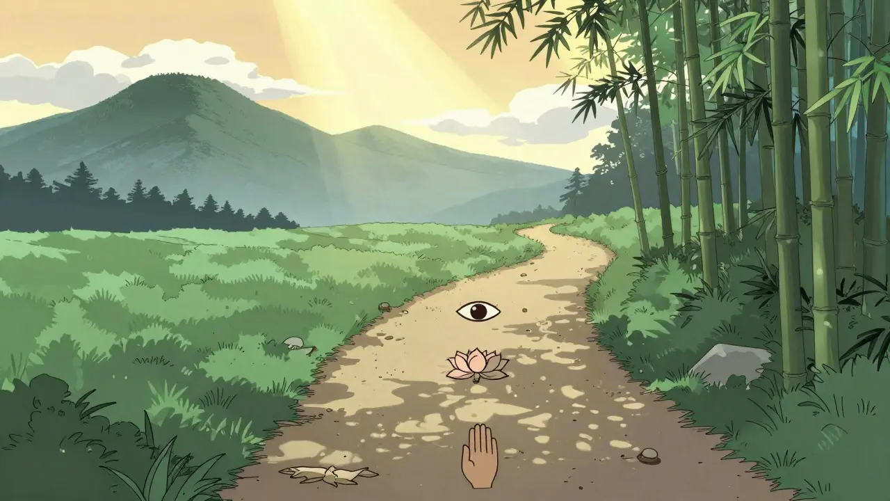 Cesta uzdravování s motivy mindfulness ve stylu ukiyo-e