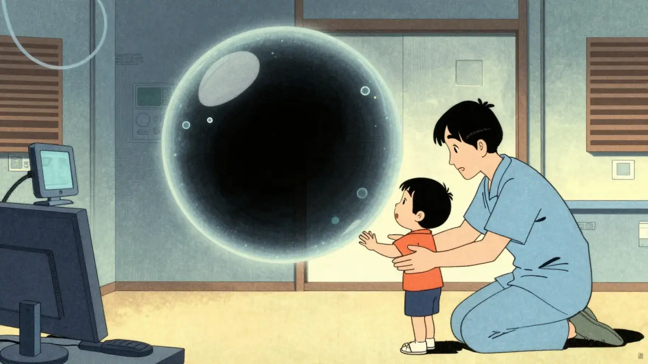Nadějná ilustrace ukazující postupnou integraci dítěte do světa pomocí technologií senzorické hygieny.
