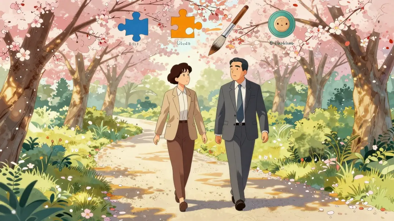 Humanistická supervize v zahradě sakur v ilustrativním stylu Ukiyo-e