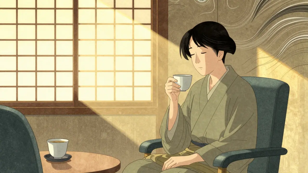 Klidná terapie, světlo a naděje, styl ukiyo-e