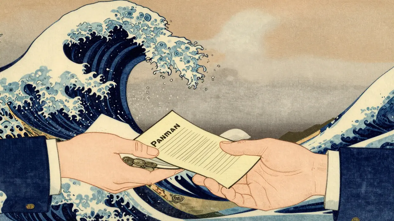 Konceptuální výměna dokumentu a peněz ve stylu ukiyo-e