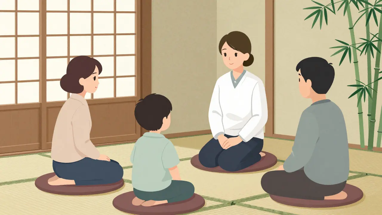 Rodinná terapie na tatami v klidném prostředí