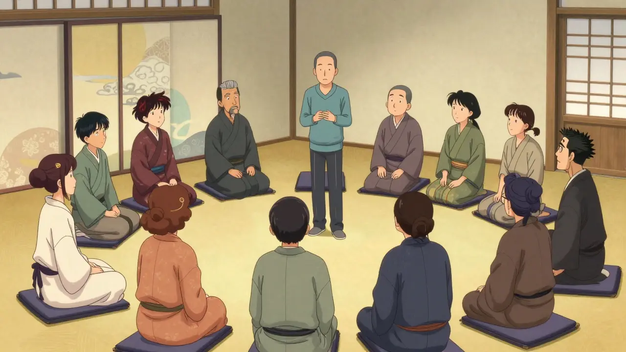 Skupinová terapie s rolí hrou ve stylu japonské grafiky