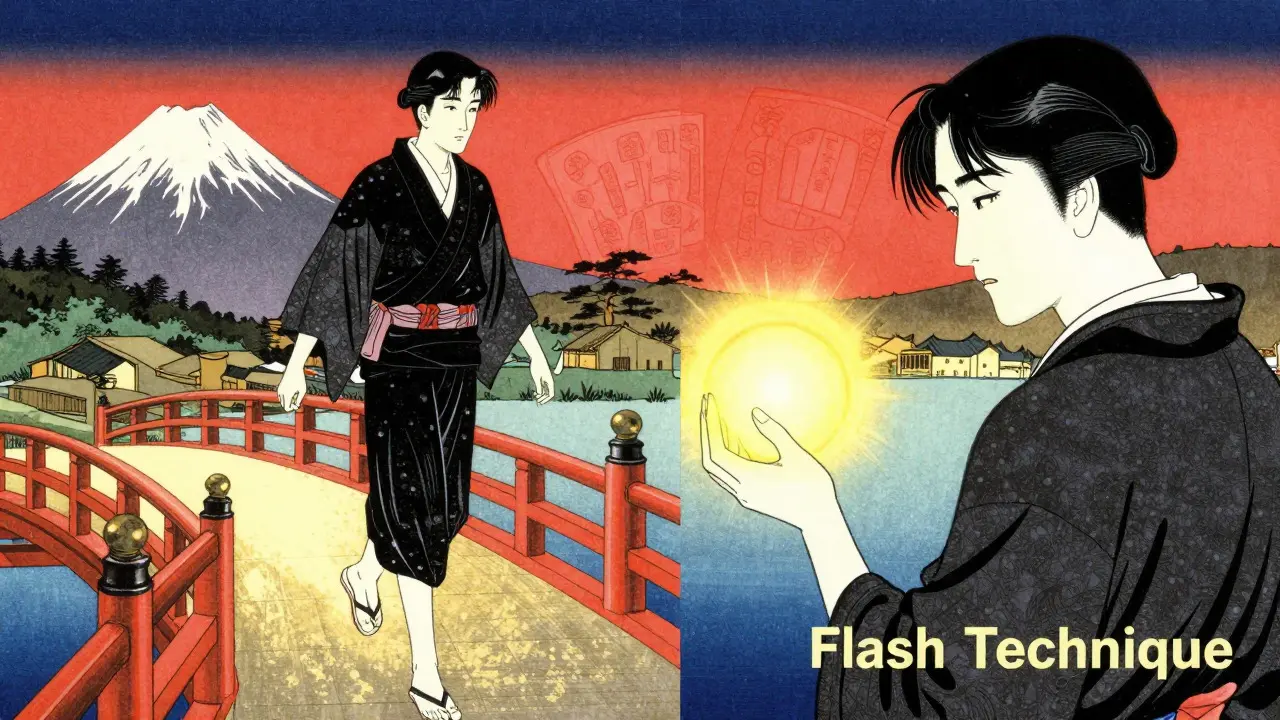 Srovnání technik flash-forward a Flash Technique v ilustraci