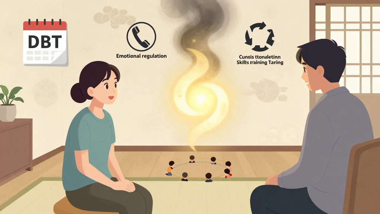 Terapeutické sezení s vizualizací regulace emocí, styl ilustrace