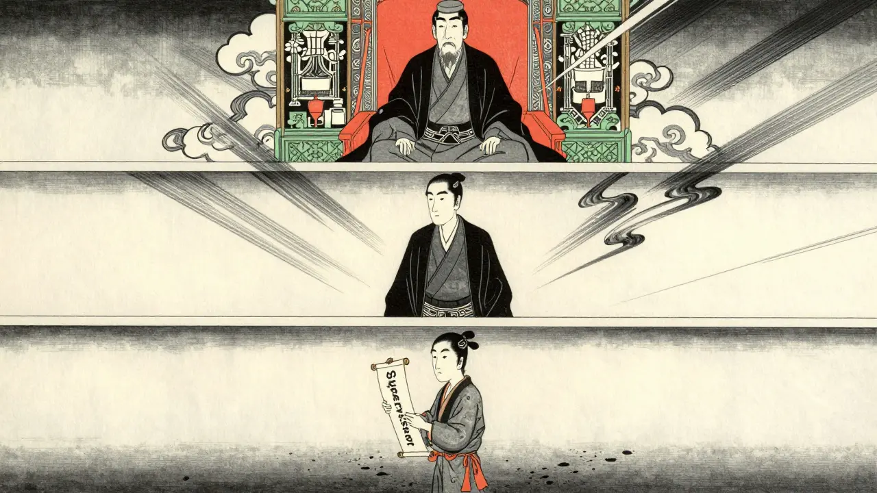 Tři postavy terapeutů různých úrovní v japonském stylu