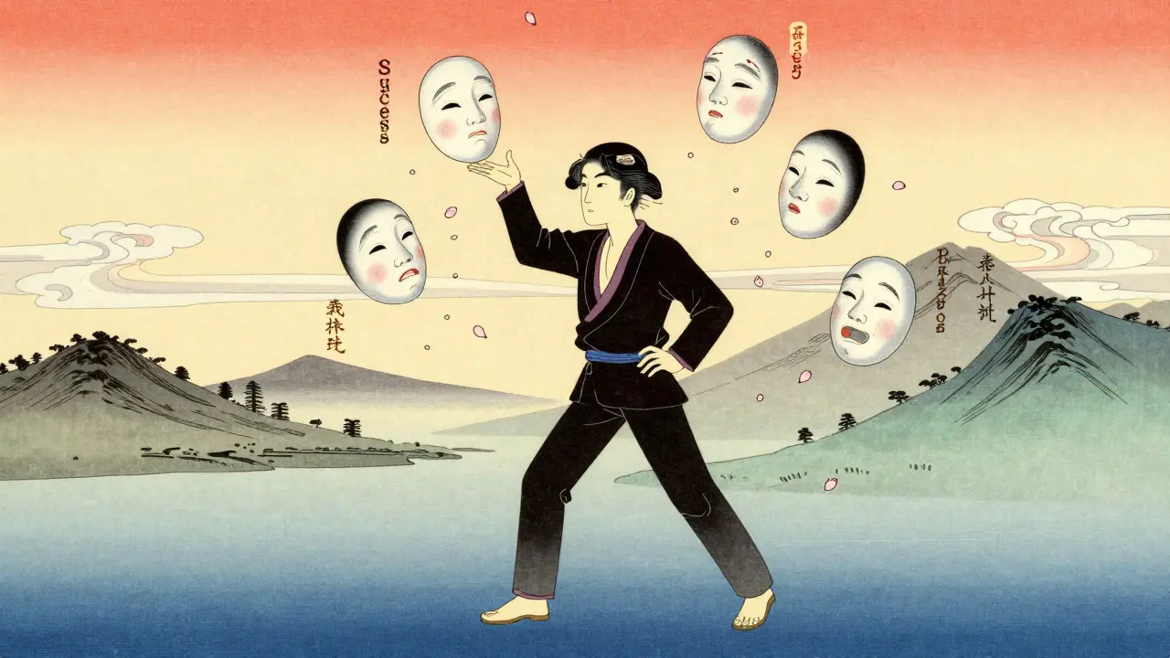 Osoba odmítající masky očekávání, styl ukiyo-e