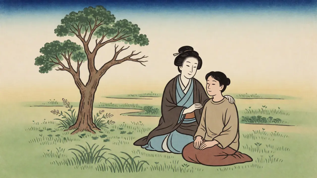 Terapeutická sezení s imaginativní krajinou louky ve stylu ukiyo-e