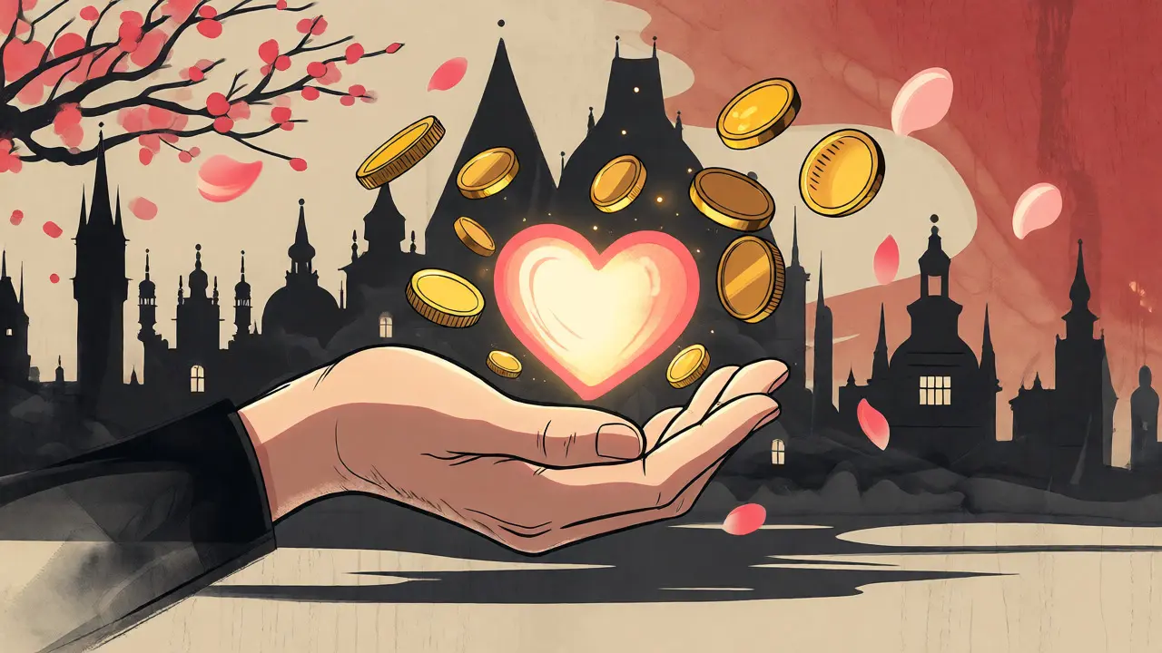 Ilustrace srdce a mincí znázorňující náklady na terapii