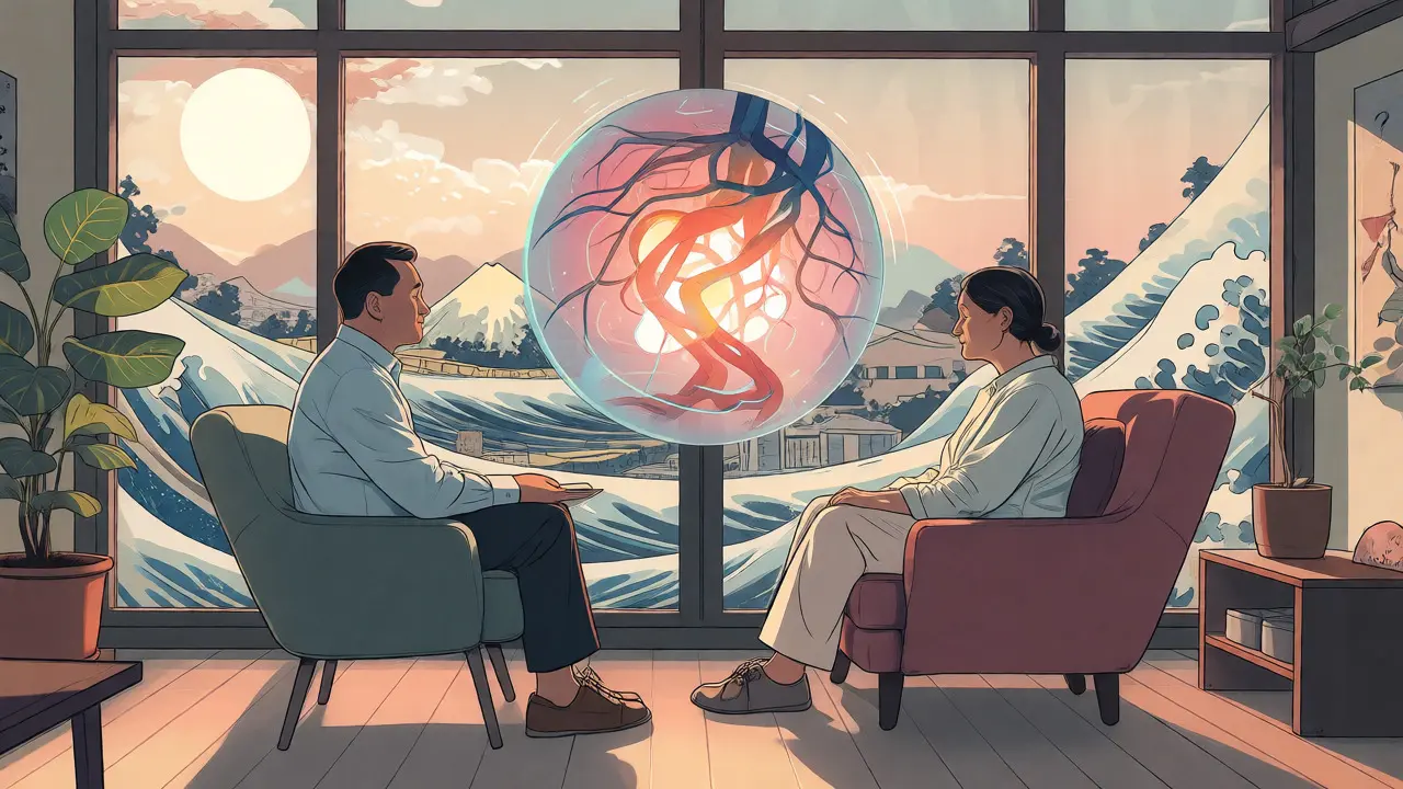 Moderní terapie v Praze propojená s přírodními motivy ve stylu ukiyo-e